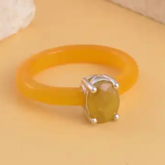 Jewelry - Yellow Sapphire (FF) Solitaire Ring, Yellow Jade (D) Band Ring